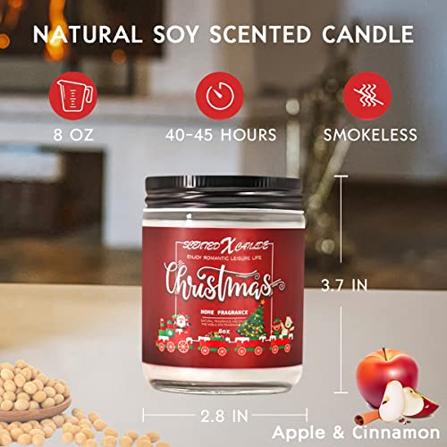 Christmas Scented Candles For Home Fragrance And Decoration, 8Oz Soy Wax Red Jar Candles, Apple&Cinnamon Candle For X-Max Gift #TOP6