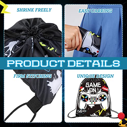 Roowest 36 Pcs Video Game Drawstring Bags 12 x 10\'\' Video Gaming Theme Birthday Party Gifts Supplies Goodie Treat Candy Bags for Kid(Black, White) - Thumbnail 4