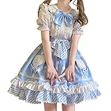 Teen Girls Kawaii Polka Dot Skirts Japanese Style Sweet Lolita High Waist Suspender Skirt (Blue, Medium)