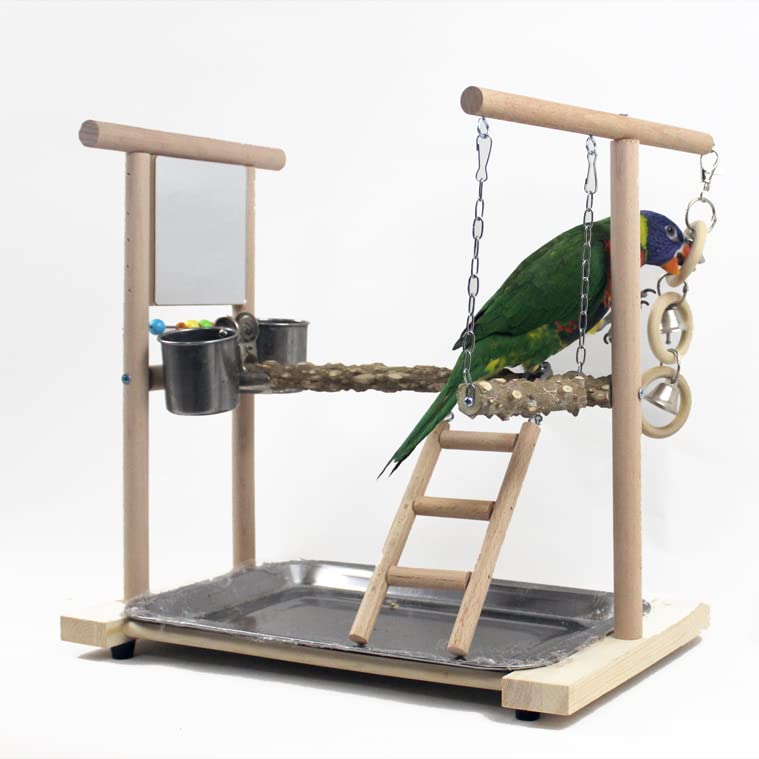 Percha para pájaros Xuanfeng Loro Mesa Parque de Atracciones peonía Tigre Piel pájaro Soporte pequeño Espejo for aliviar el aburrimiento Pimienta Columpio Madera