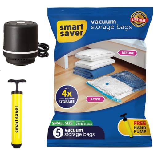 Image of Smart Saver 5 small Vacuum Storage Bags|Vacuum Bags For Travel|Space Saver Vacuum Bags(5 pack Small(40x60) cm + Electric&Manual Pump