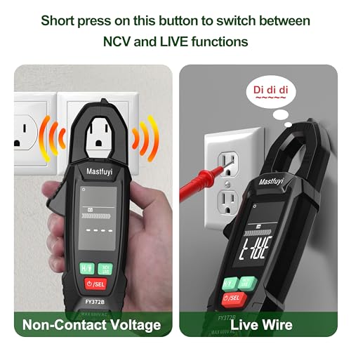 Mastfuyi Digital Clamp Meter Multimeter Tester T-RMS 6000 Counts, Auto-ranging Voltage Amp Tester with NCV Measures AC/DC Voltage, AC Current, Resistance, Capacitance, Frequency, Continuity, Live Wire