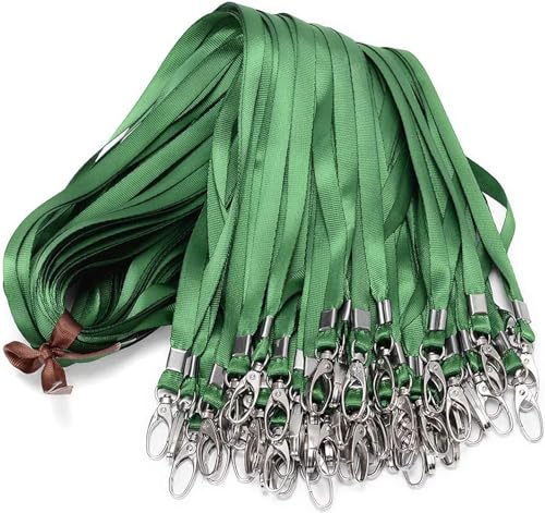 Green Bulk Lanyards for Id Badges,Nylon Neck Flat Lanyard Swivel Hooks clips,Durably Woven lanyards with clip for Key Chains Men Women Office ID Name Tags and Badge Holders,lanyards 50 Pack 32-inch