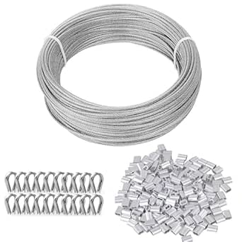 98FT 7x7 Strand 304 Stainless Steel Cable Wire 5/64" Black Vinyl Coated Rope 1/8" Coated OD Wire Trellis Aircraft Cable For DIY Outdoor Railings String Lights Clothesline - View #12