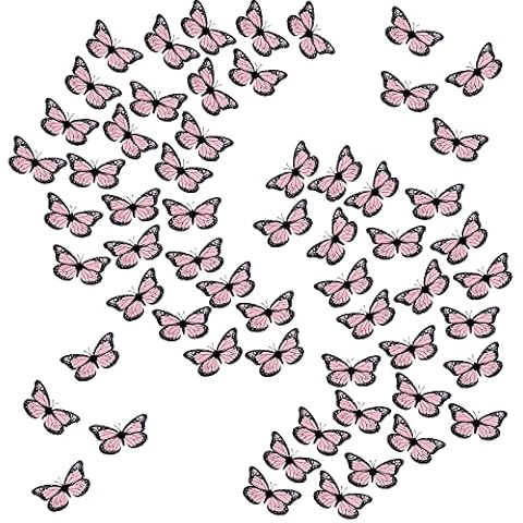 FUNUPUP Halloween Monarch Butterfly Decorations Artificial Butterflies for Crafts 3D Magnet Butterfly Wall Decor Fake Monarch Butterfly for Home, Wall, Wedding, Party (4.72'' 60 Pcs Pink) Cover