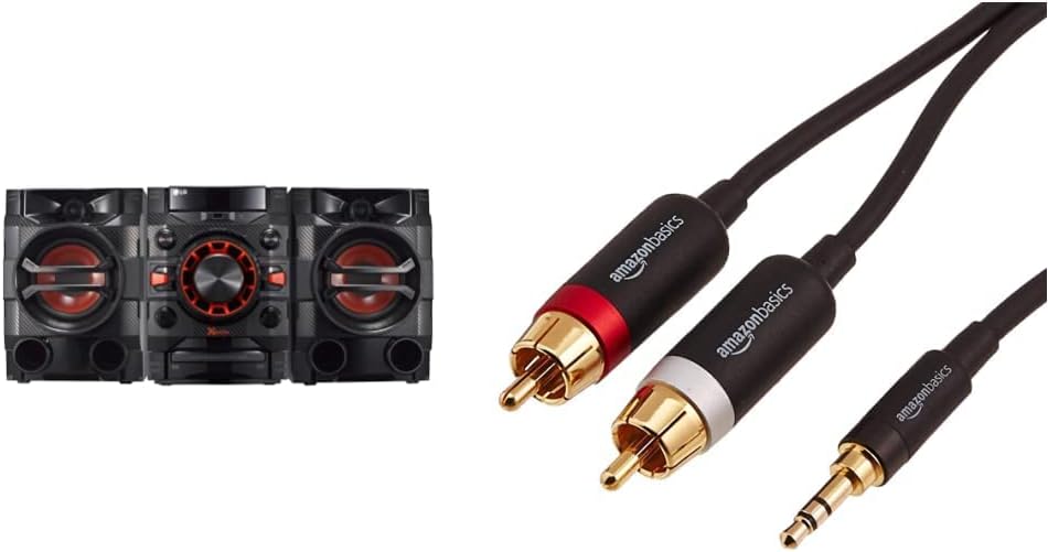 LG LOUDR CM4360 230 W Home Audio System with Bluetooth, CD, Radio Boom Box, Black & Amazon Basics 3.5mm to 2-Male RCA Adapter Cable - 2.4m / 8 Feet