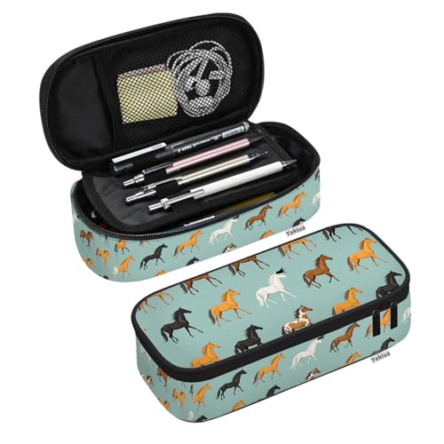 Image of Yekiua Horse Pencil Holder Cute Cartoon Pony Abstract Run Farm Mare Big Capacity Pencil Case Multi-Purpose Makeup Pouch For Office College Adult Colorful