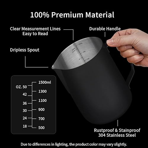 Miniatura 112 de watchget Jarra de espuma de leche de 11.8 fl oz/20.3 fl oz/30.4 fl oz/50.7 fl oz (12 oz/20 oz/32 oz/52 onzas) - Jarra de vapor de café