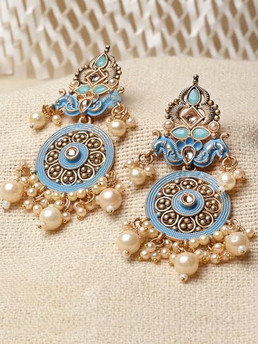 Image of Karatcart Red Stone Studded Gold Plated Drop Earrings for Women