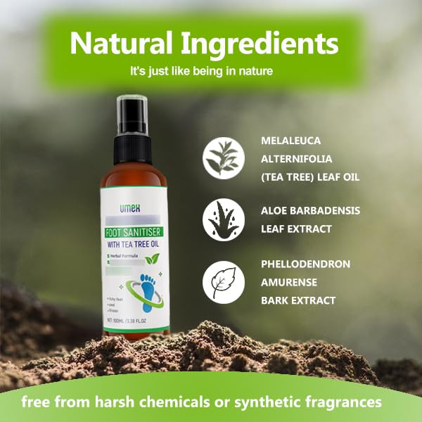 Image of Umex Foot & Shoe Deodorizing Spray with Tea Tree Oil - Plant-Based Freshener, Fast-Drying Spray for Daily Foot & Shoe Care (100ml /3.38oz)