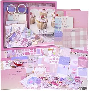KRUCE 155 Pcs Vintage Aesthetic Scrapbook Kit,Sweet Scrapbook Kit with Journaling/Scrapbooking Supplies,Stationery,A6 Grid Notebook with Graph Ruled Pages for Teen Girl Kid and Adult DIY Gift