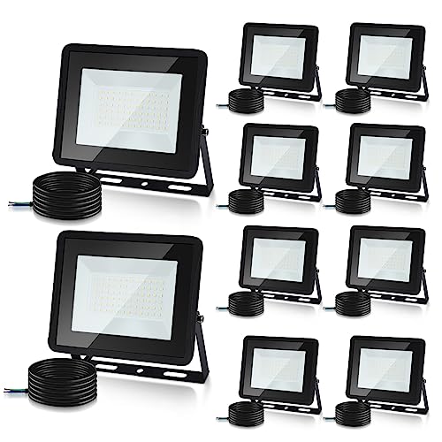 Lospitch Projecteur LED Extérieur 100W, Lot de 10 Spot LED Extérieur IP66 Étanche, 8500LM Superlumineux Spot Exterieur Floodlight 6000K Blanc Froid, pour...