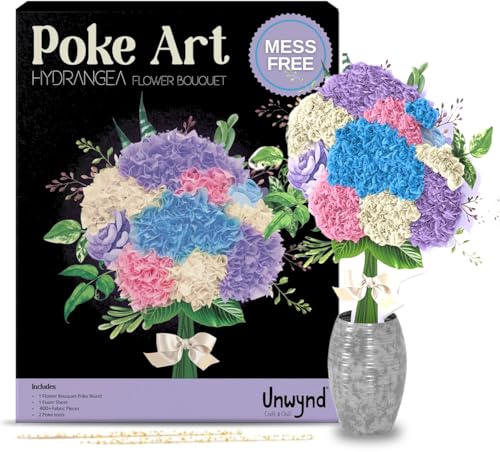 Unwynd Poke Art Hydrangea Flower Bouquet, Mess-Free Sewing Fabric Arts & Crafts for Adults, DIY Flower Bouquet Kit, Birthday Gifts for Women, Activity Craft Kit for Adults & Teens, Hobbies for Moms