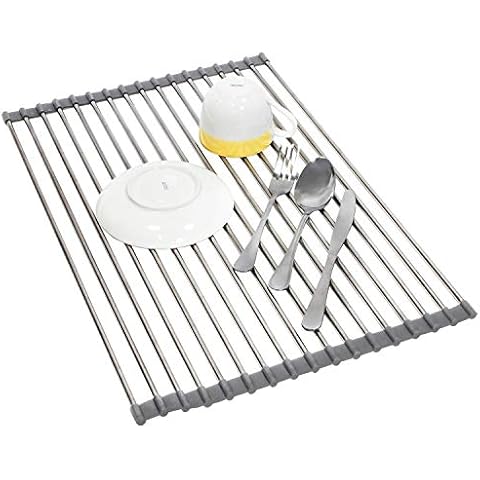Tatkraft Spin Over The Sink Multipurpose Roll-Up Dish Drying Rack, Stainless Steel, Large, 20.5 x 13.4 inches Cover