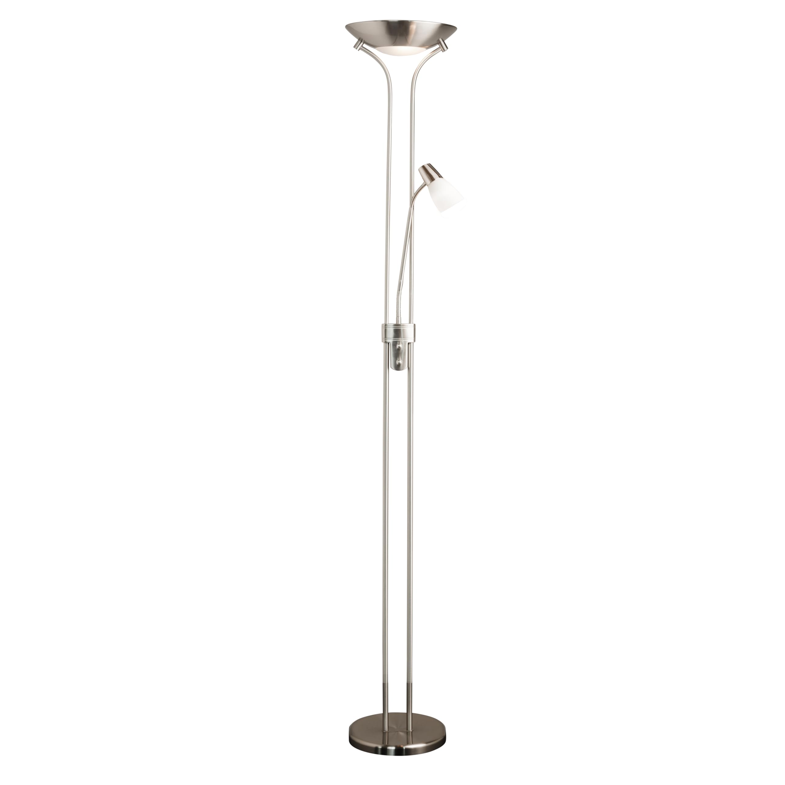 Lighting Supermarket Mother and Child Floor Lamp - Uplighter & Adjustable Reading Lamp - Satin Silver - Complete with LED Bulbs