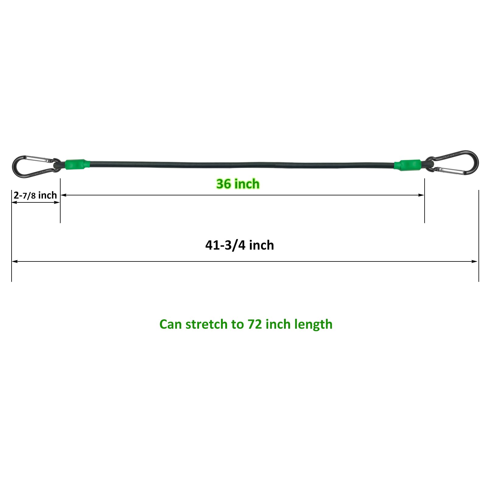 Joneaz Black Bungee Cords with Hooks 36 inch Heavy Duty, 4-Piece Carabiners Style, 5/16 inch Diameter Cord with Nylon Fiber, UV Resistant