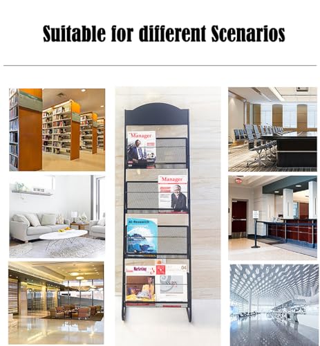 TUKA-i-AKUT Bodenständer Prospektständer, 4 Fächer Bodenstehender Literaturpräsentationsständer Broschürenhalter Zeitschriftenständer Literaturhalter Broschürenständer aus Stahl, 40x29x146CM TKD8687