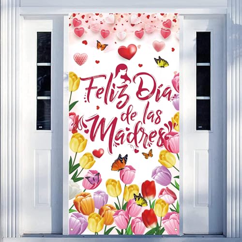 AUSHENKE Feliz Dia de las Madres Banner Dia de las Madres Door Banner for Feliz Dia de las Madres Decorations, 71 x 35 Inch