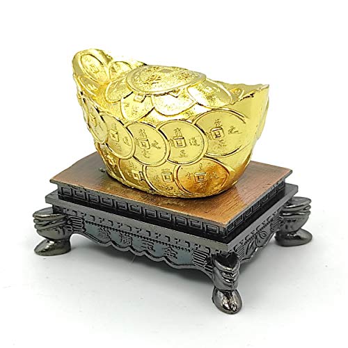 Image of Plus Value Feng Shui Ingot Chinese Golden Boat Wealth Symbol Statue Showpiece Home & Office Decor (5 x 3. 2 x 4. 5 Cm, Gold), Brass