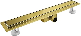 Duschrinne 80 cm, Gold Befliesbar Duschrinne extra flach, Edelstahl Bodenablauf Komplettset mit Siphon Haarsieb
