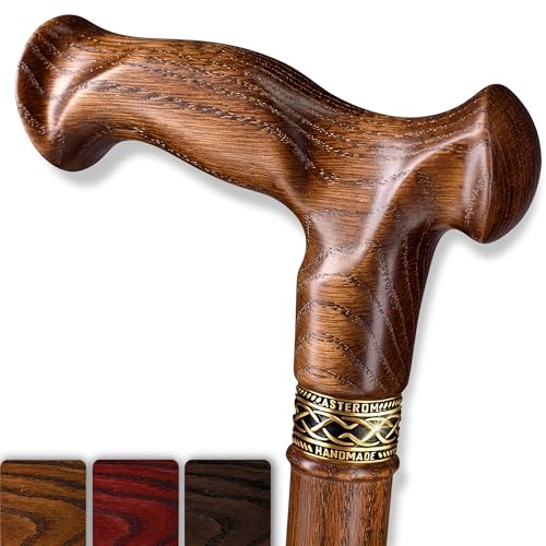 Asterom Walking Cane for Men & Women - Ergonomic Handmade - Cool Walking Stick for Seniors Stylish Wooden Canes (Caramel 36 Inches)