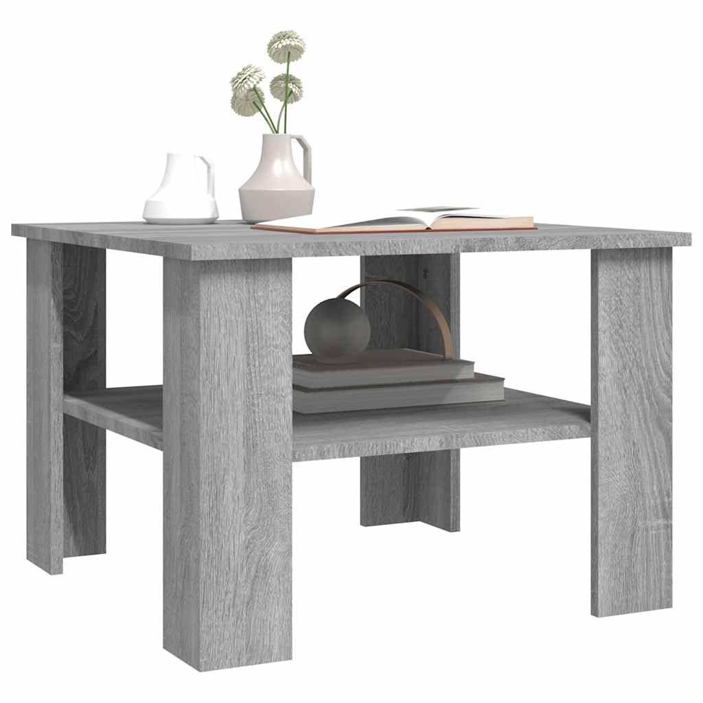 Mesa de centro Sonoma gris 60 x 60 cm de material de madera con estante abierto, diseño moderno, resistente y fácil de limpiar, para salón, sofá o rincón y espacios pequeños