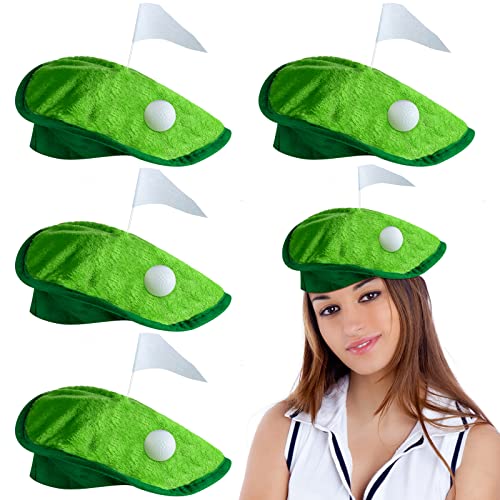Funny Novelty Golfer Beret Hat With Golf Ball Flag For Party Costume Accessories And Supplies (4 Set)