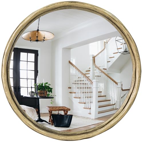 GIFTTROVE 12' Hand-Forged Antique Gold Round Convex Mirror, Small Circle Wall Mirror...