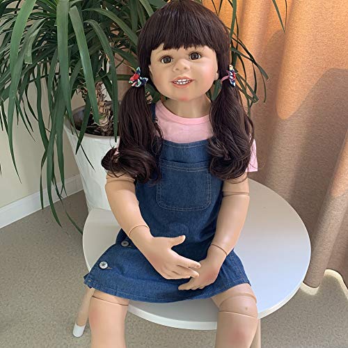 Saskai Reborn Huge Reborn Toddler Girl Doll 39 Inch Full Body Vinyl Life Like Baby Dolls Curly Hair Can Stand Girl Model Ball Jointed Doll Collectible High Qualtity