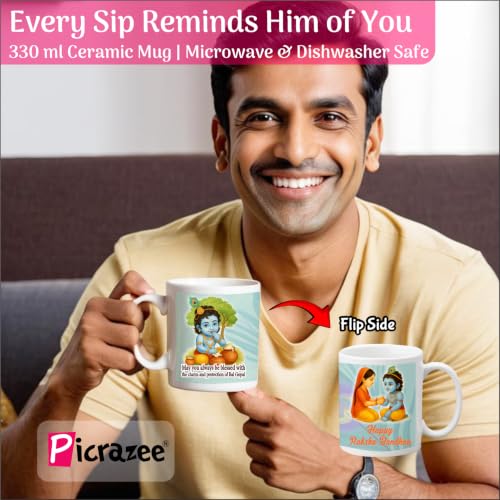 Image of PICRAZEE Bal Gopal Rakhi Gift Combo for Brother with Mug, K-Ring, Fridge Magnet & Card