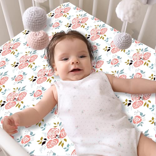 Image of 4 Pack Small Floral Pattern Baby Crib Sheets for Boys and Girls, Soft Breathable Microfiber Crib Sheet, 28 X 52 in Fitted Crib Sheets for Toddler Bed Mattress & Standard Baby Crib
