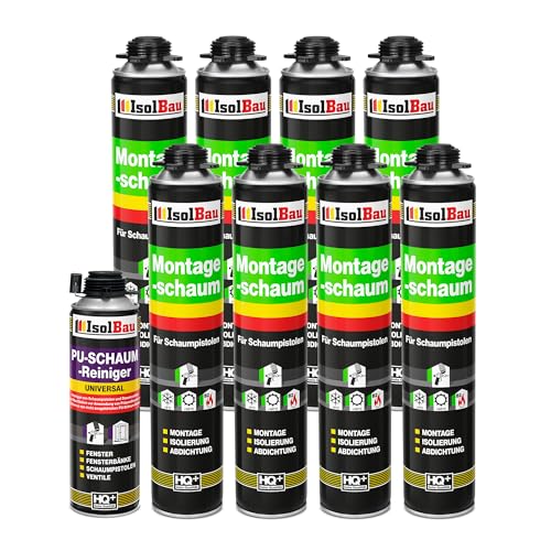 Isolbau Bauschaum-Set - Inkl. 8 x 1K Montageschaum B2 Pistolenschaum mit hervorragender Schall und Wärmedämmung (je 750 ml) & 1 x PU-Schaum-Reiniger (500 ml), Dämmen Isolbau Bauschaum-Set - Inkl. 8 x 1K Montageschaum B2 Pistolenschaum mit hervorragender Schall und Wärmedämmung (je 750 ml) & 1 x PU-Schaum-Reiniger (500 ml), Dämmen