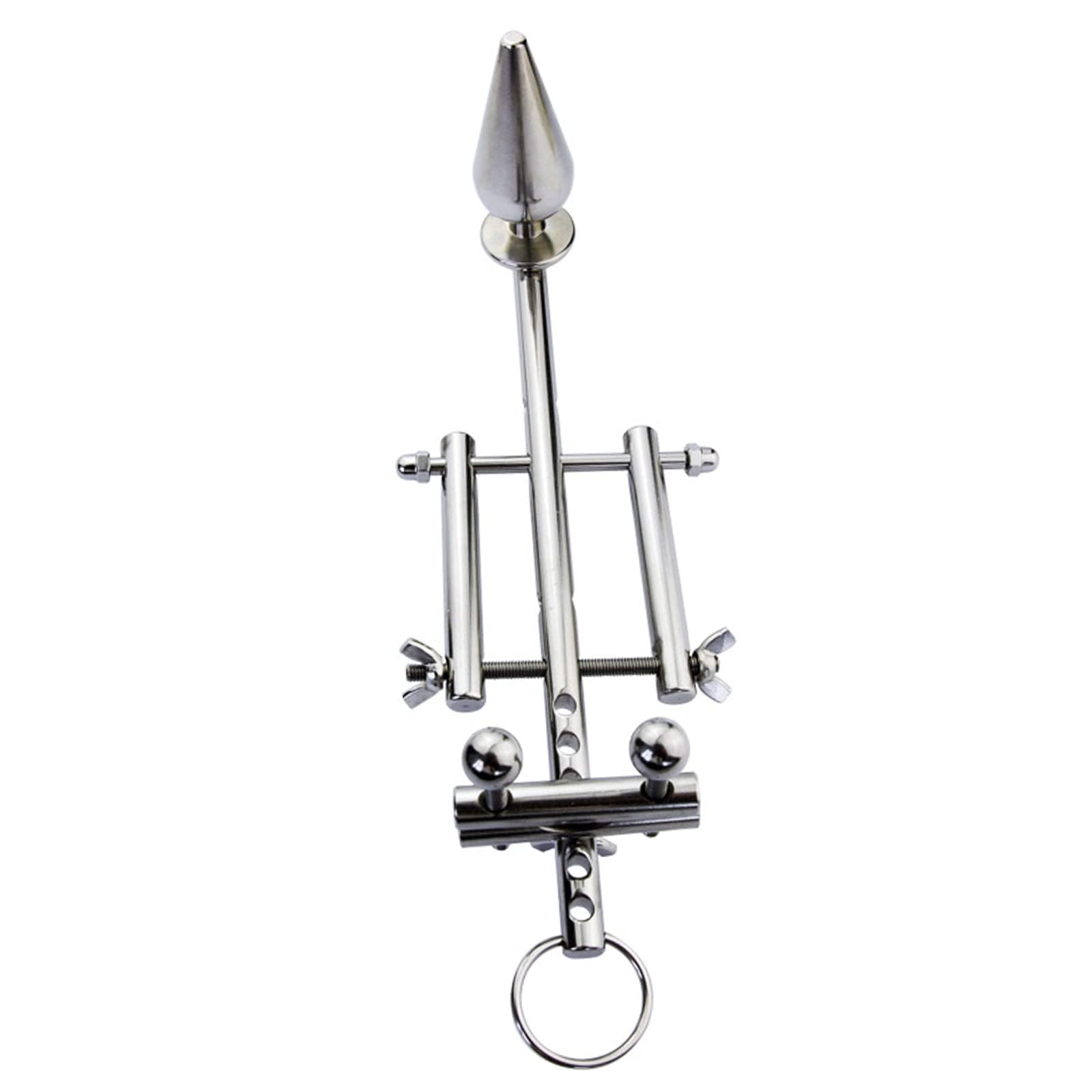 Plug anale con anello fallico e pressa per testicoli, tortura con sfera in acciaio inossidabile, tortura per testicoli, dispositivo regolabile, plug anale bondage Sm, anello fallico, morsetto