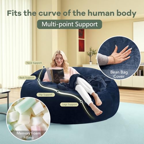 Image of 5FT,Giant beanbag Chairs for Adults,Bean Bag with Filler Included,Soft and Comfortable Memory Foam Chair,Extra Large Bean Bag，Adult Living Room，Leisure Chair Suitable(Blue, 5 Foot)