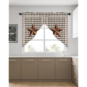 Swag Curtain Valances Barn Star Texas Swag Valances for Kitchen Windows Classic Country Primitive Black Check Short Topper Curtains Tier Pair for Kitchen Bedroom Living Room Bathroom Cafe 36"x56" Swag Curtain Valances Barn Star Texas Swag Valances for Kitchen Windows Classic Country Primitive Black Check Short Topper Curtains Tier Pair for Kitchen Bedroom Living Room Bathroom Cafe 36×56