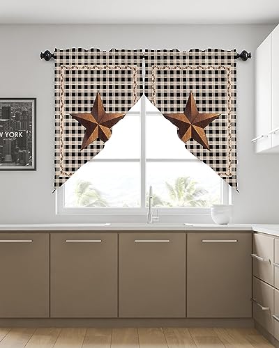 Swag-Curtain-Valances-Barn-Star-Texas-Swag-Valances-for-Kitchen-Windows-Classic-Country-Primitive-Black-Check-Short-Topper-Curtains-Tier-Pair-for-Kitchen-Bedroom-Living-Room-Bathroom-Cafe-36×56 Swag Curtain Valances Barn Star Texas Swag Valances for Kitchen Windows Classic Country Primitive Black Check Short Topper Curtains Tier Pair for Kitchen Bedroom Living Room Bathroom Cafe 36×56