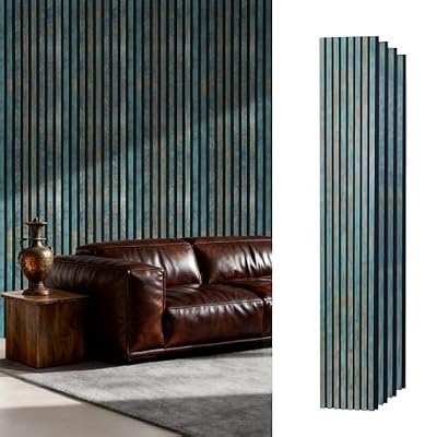 GreenClad Wood Slat Wall Panels for Interior Wall Decor, Acoustic MDF Wall Panels with PET Backing, Easy Install Wall Paneling for Living Room Bedroom Office, Antique Teal Blue Accent (94" H)