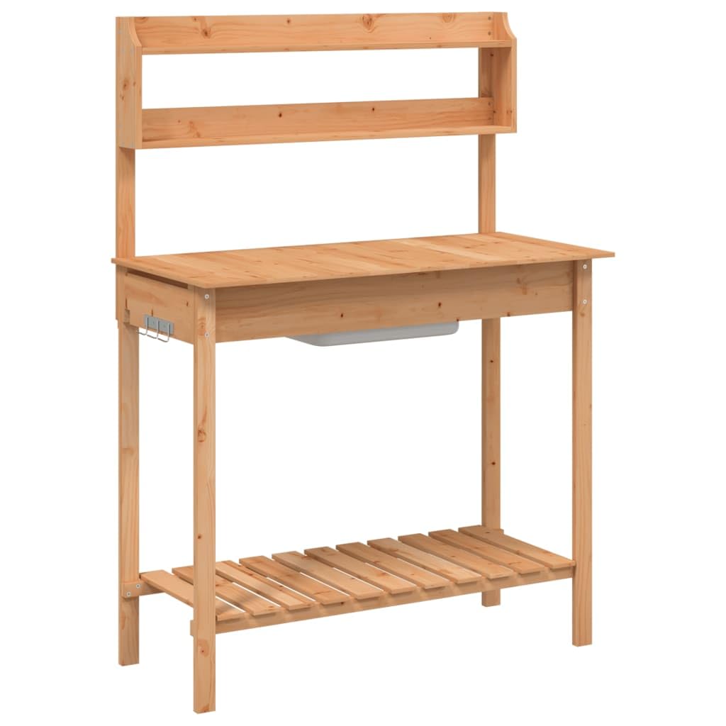 Pflanztisch mit Ablagen, Gärtnertisch, Blumenständer Holz, Pflanzstation für Terrasse Garten Balkon, 147.5 x 44 x 139.5 cm