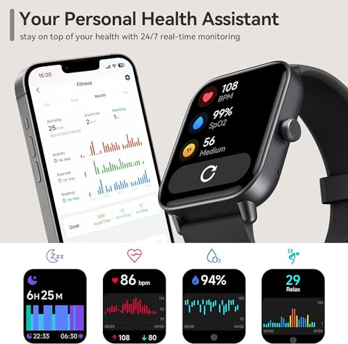 aeac Smart Watches for Men Women, 1.8" Alexa Built-in Fitness Tracker Watch for Android iPhone, Bluetooth Calls, IP68 Waterproof, 100 Sport Modes, with Heart Rate/Spo2/Sleep Monitor/Pedometer - Image 4