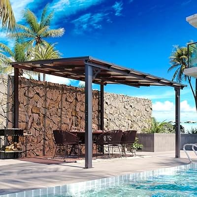 Aoxun 10' x 12' Gazebo, Premium Pergola with Sloped Roof, Aluminium Structure Large Wall-Mounted Heavy Duty Awnings, for Backyard, Patio, Deck and Lawn?Black?