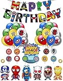 🎈 【Material】 El juego de globos de cumpleaños de superhéroe seguro y no tóxico de alta calidad. Todos utilizan materiales ecológicos no tóxicos e inofensivos y pueden reciclarse.