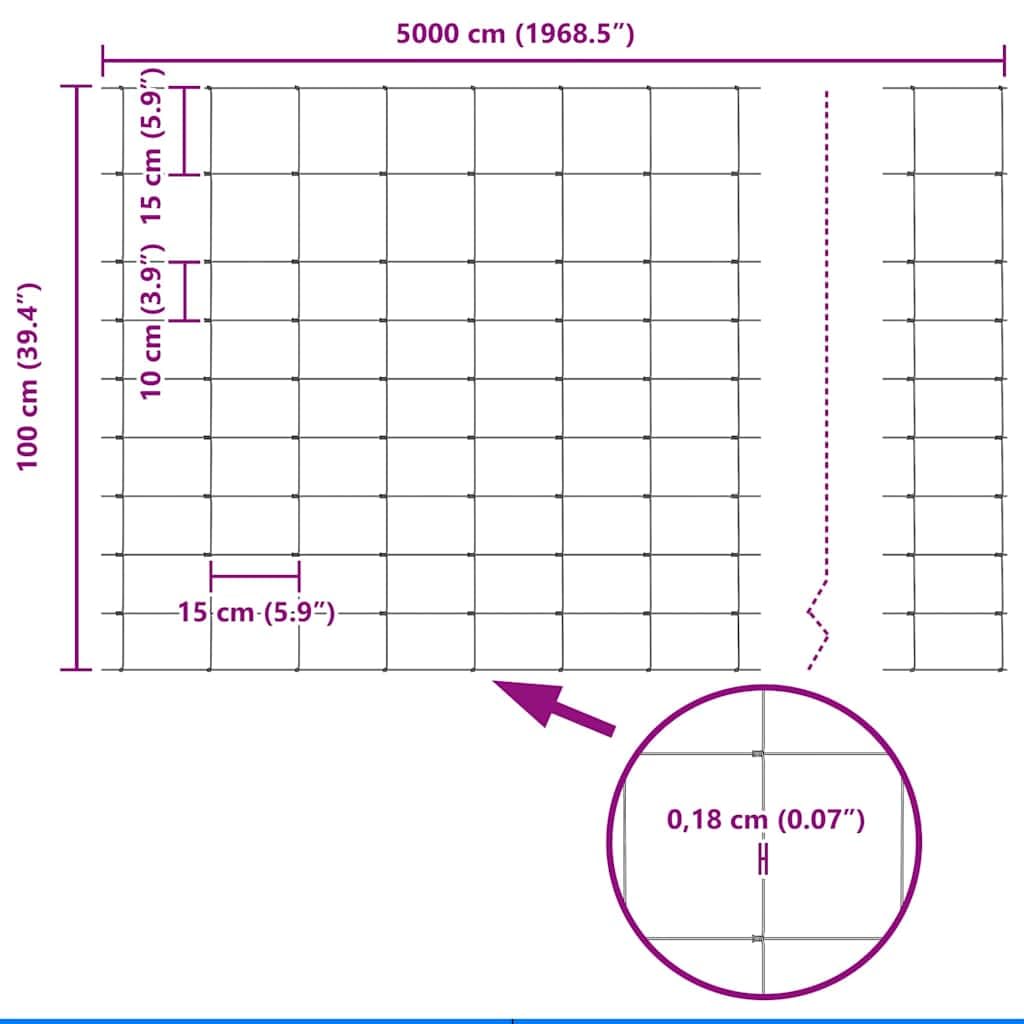 Geschweißter Drahtzaun Zaunfeld 50 x 1 m aus verzinktem Stahl mit 22 Pfosten, Winkelpfosten, Spanner, Kunststoffkappen für Garten, Terrasse, Grundstück und Sichtschutzbegrenzung