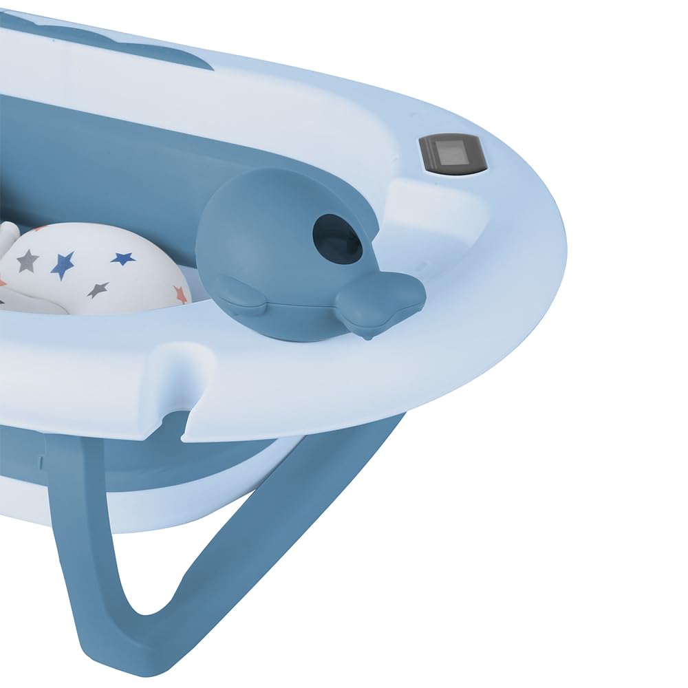 Bañera para bebés con soporte, ergonómica para bebés, con soporte, cierre compacto, organizador para padres, hasta 10 kg, Style 5, 81,5 x 48 x 21 cm, azul
