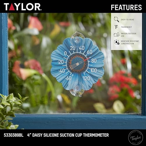 Image of Taylor Silicone Suction Cup Thermometer - Blue Daisy Design
