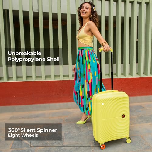 Image of Nasher Miles Polypropylene Spinner Seattle Hard-Sided Cabin Luggage 20 inch | 55cm | 8 Wheels Small Trolley Bag for Travel | Suitcase (Yellow)