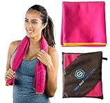 Microfiber Quick Dry Travel Towel – Best Lightweight & Sports Towel for Beach, Fitness, Gym, Yoga, Bath – Antibacterial & Extra Absorbent – Free Carry Bag for Easy Storage