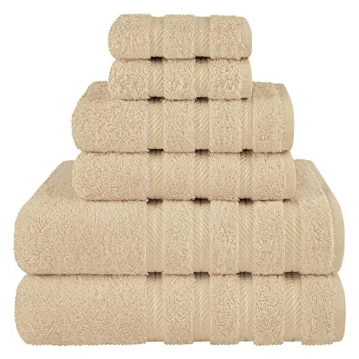 American Soft Linen Luxury 6 Piece Towel Set, 2 Bath Towels 2 Hand Towels 2 Washcloths, 100% Turkish Cotton Towels for Bathroom, Beige Towel Sets