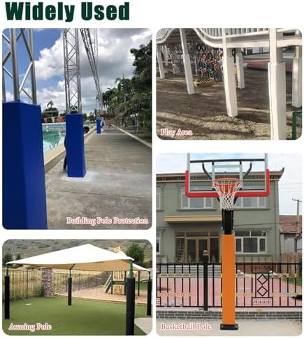 Custom Basketball Hoop Padding for Square Poles, UV-Resistant Crash Cushion Wrap for Volleyball & Basketball Courts, Durable 7"x7" Protective Mat (Black)