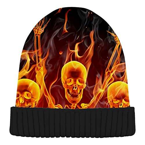 Naanle Bonnet en tricot extensible et chaud pour femme Motif squelettes de feu Noir, Noir , M/L Cover