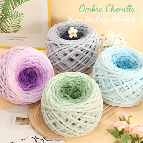 Image of Katech Ombre Cnenille Yarn for Crocheting-2 Pcs of 285g /10oz-6 Super Bulky